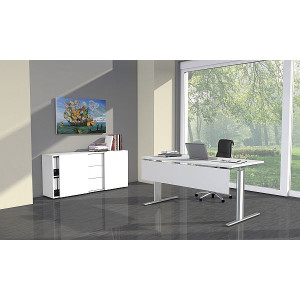 Kerkmann Schreibtisch 4101 Form 4 160x80x68-82 cm C-Fuß Alusilber Applikationen Typ C