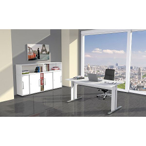 Kerkmann Schreibtisch 4101 Form 4 160x80x68-82 cm C-Fuß Alusilber Applikationen Typ C