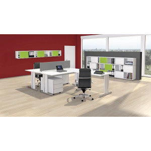 Kerkmann Schreibtisch 4101 Form 4 160x80x68-82 cm C-Fuß Alusilber Applikationen Typ C