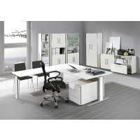 Kerkmann Schreibtisch 4101 Form 4 160x80x68-82 cm C-Fuß Alusilber Applikationen Typ C