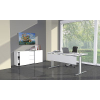 Kerkmann Schreibtisch 4101 Form 4 160x80x68-82 cm C-Fuß Alusilber Applikationen Typ C